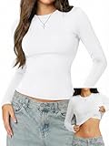 Danysu Womens Bulit in Bra Double Lined Nylon Long Sleeve Tops Crew Neck High Stretchy Fitted Fall Fashion Shirts 2025 Angle White M