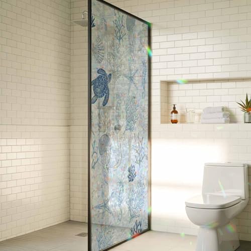 Vinilo adhesivo ventana efecto vidriera azul 17.7x78.7 in miniatura 4