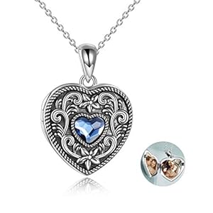 Sterling zilveren bloem medaillon voor vrouwen die houdt foto’s liefde hart foto medaillon ketting geheugen hanger met blauwe kristallen uit Oostenrijk, verjaardagscadeaus voor vrouwen vriendin vrouw moeder
