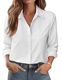 Zeagoo Blusas Blanca de Mujer Elegantes Larga Camisas de Flores Elegante Cuello Mao para Primavera Verano Cuello Mao Antiplanchado Abotonada Camisas de Negocios Holgadas Blanco XXL
