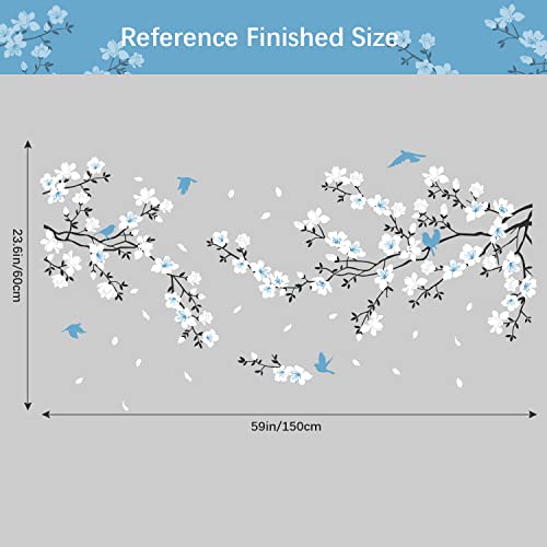 Supzone Blue White Flower Wall Stickers - Cherry Blossom Wall Decal Birds on Tree Branch Art Sticker for Bedroom, Living Room, Office, Study Room, TV, Sofa Wall Decor Home Decoration by Supzone - Used condition - Image 6