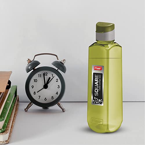 Image of Flair Square PET Water Bottles with Fliptop Lid Set of 6 Pcs 1000 ML (Green)