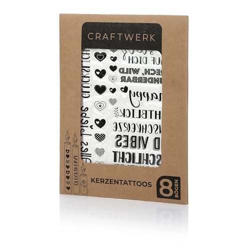 CraftWerk Kerzentattoos 8 Bögen - 200 Rub on Sticker für Stabkerzen und Stumpenkerzen - Kerzen gestalten als Geschenk für Geburtstag, Weihnachten und Muttertag