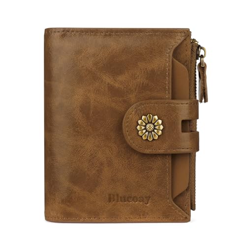 Image of Wallet Women,RFID Blocking Womens Wallet,Leather Bifold Compact Small Wallet for Women Card Holder with Zip Coin Pocket(apricotbrown)