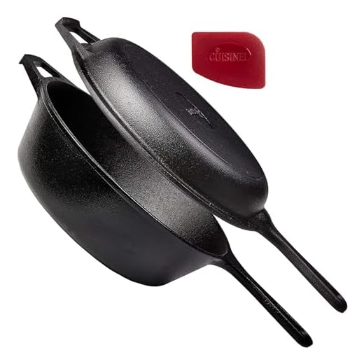 Pre-Seasoned Cast Iron 2-In-1 Multi Cooker - 3-Quart Dutch Oven and Skillet Lid Set Oven Safe Cookware - Use As Dutch Oven and Frying Pan - Indoor and Outdoor Use - Grill, Stovetop, Induction Safe