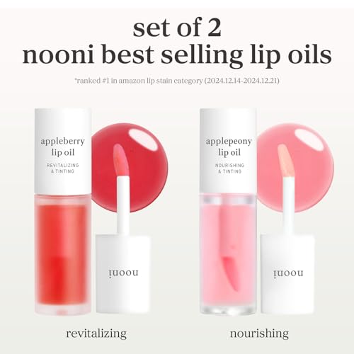 Image of NOONI Korean Lip Oil Set - Appleberry & Applepeony - Long-Lasting, Moisturizing, Revitalizing - Waterproof, No Peel Off, Stocking Stuffers (3EA, 0.12 fl oz)