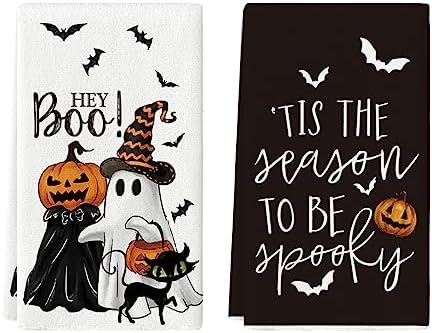 Artoid Mode Ghost Cat Halloween Kitchen Towels Set of 2 18x26 Inc...