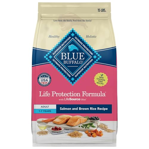 Blue Buffalo Life Protection Formula Adult Dry Dog Food, Helps Build and Maintain Strong Muscles, Made with Natural Ingredients, Salmon & Brown Rice Recipe, 15-lb. Bag