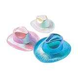 Adult Iridescent Holographic Cowboy Hats - Set of 6 in Metallic colors - Fun Cowgirl Party Supplies for Women