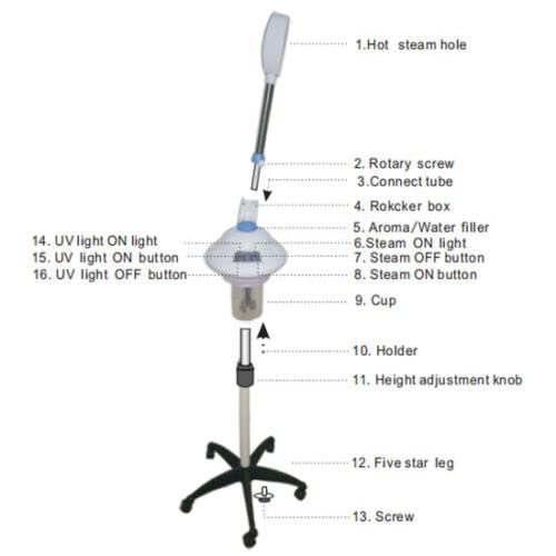 Vaporizador facial vertical para sauna facial, limpiador de poros, boquilla giratoria 360°, vaporizador de ozono, nano-atomización, 750 W, 680 ml
