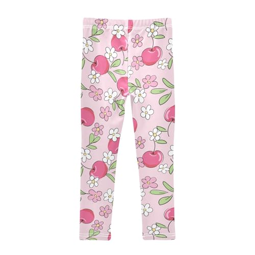 Cute Cherry Flowers Girls Leggings,Workout Leggings for Girls Toddler Athletic Leggings Size for 3-10T2