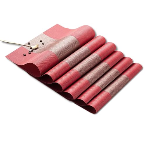 Image of YELONA Placemats and Table Runner Set - Heat Resistant, Non-Slip & Washable PVC Vinyl Dining Table Mats - Scarlet Red (6 Placemats: 45x30 cm, 1 Runner: 180x30 cm)