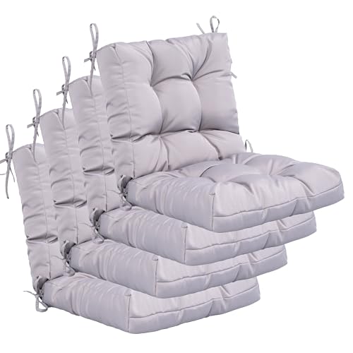 Image of QILLOWAY Outdoor Chair Cushion for Patio Furniture, Waterproof Patio Cushions Set of 4 with Ties, Fade Resistant Replacement Pads for Outdoor Rocking Chairs,Grey