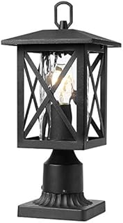 Beionxii Outdoor Post Lights | Exterior Pier Mount Lantern with 3-Inch Base, Sand Textured Black with Water Ripple Glass - A330P-1PK