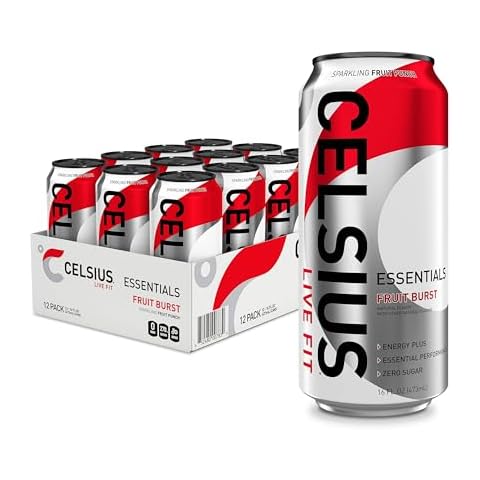 CELSIUS ESSENTIALS, Sparkling Fruit Burst, Performance Energy Drink 16 Fl Oz (Pack of 12) Cover
