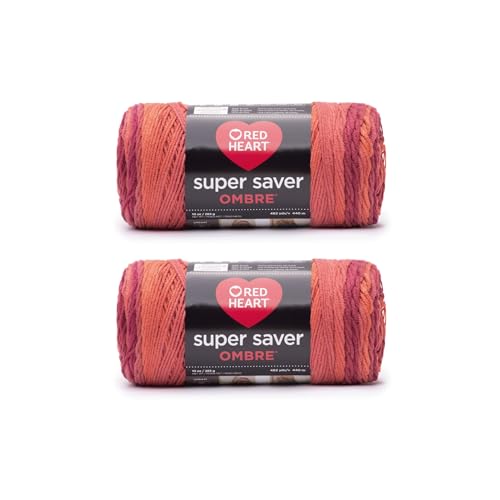 Red Heart Super Saver Ombre Hot Sauce Yarn - 2 Pack of 10oz/283g - Acrylic - 4 Medium (Worsted) - 482 Yards - Knitting/Crochet 4.25 x 10.5 x 4.25