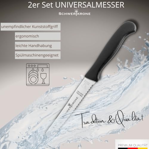 Foto von Schwertkrone® Frühstücksmesser [ROSTFREIER EDELSTAHL] - Brötchenmesser Messer - Brotzeitmesser Jausenmesser Tafelmesser - Schneidemesser Wellenschliffmesser - Vespermesser Sägemesser (2er Set)