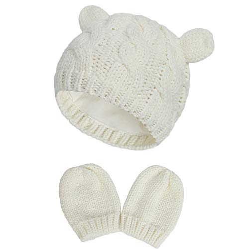 Image of Newborn Winter Beanie Hat Gloves Set for Baby Girls Boys, Infant Toddler Warm Knitted Hat Gloves, Unisex-Baby Beanies