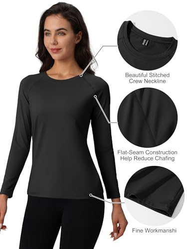 Women's Thermal Fleece Lined Long Sleeve Tops Winter Warm Workout Base Layer3