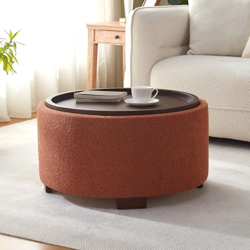 Zihanhome 30 Inch Round Storage Ottoman Coffee Table, Modern Boucle