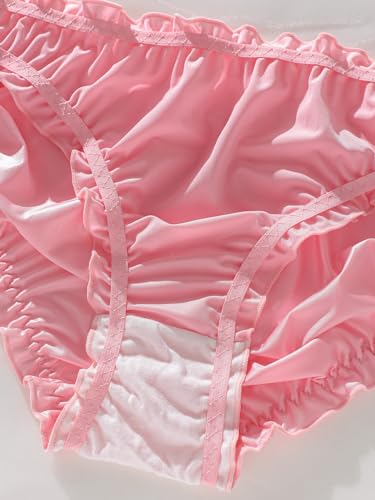 Verdusa Women'S 3Pack Frill Trim Satin Underwear Briefs Panty Set White/Pink/Floral Medium thumb #3