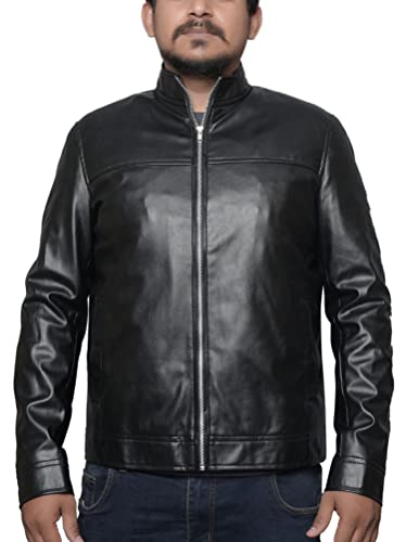 Image of Men's Faux Leather Jacket Slim Lightweight Casual Stand Collar Motorcycle Racer