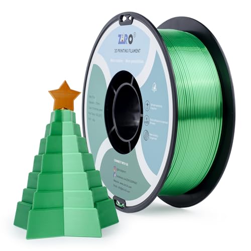 ZIRO Silk PLA Filament, Shiny 1.75mm 3D Printing Material, Christmas Green