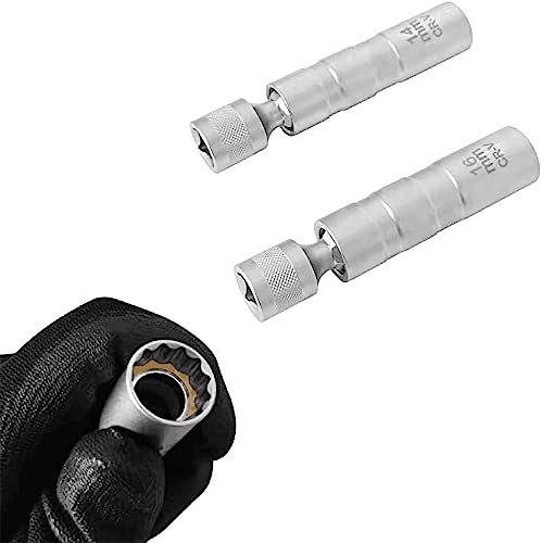 ZKTOOL 14MM & 16MM Chiave per Candela Magnetica con Giunto Universale, Parete Sottile 12 Punti 3/8 Pollici CR-V Presa per Candela Girevole, Strumenti per la Rimozione della Candela