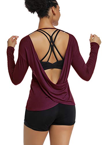 Muzniuer Women Cute Backless Yoga Workout Shirts Open Clothes for Women Long Sleeve