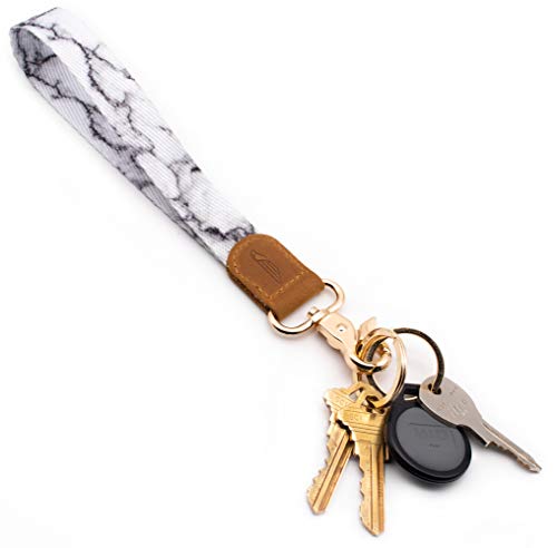 Image of POCKT Keychain Wristlet for Women and Men, Cute Wrist Lanyard for Keys, Short Key Chain Strap for Car Keys, Wallet, ID Badge & Phone | Marble