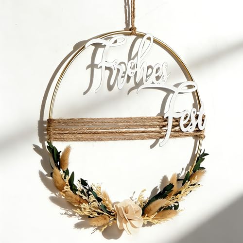 WPAJIRZO Trockenblumenkranz 28 cm, Metallring mit Trockenblumen,...