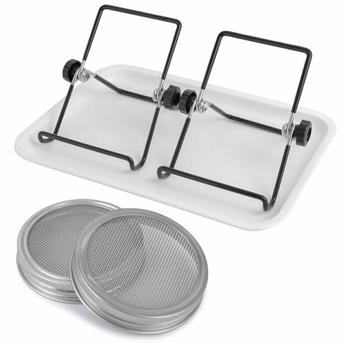 Stainless Steel Mesh Sprouting Kit with Tray for Wide Mouth Mason Jars for Growing Broccoli Sprouts, Bean Sprouts, Sunflower, etc. Includes 2 Lids, 2 Stands, 1 Tray, NO JAR