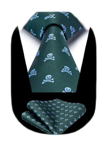 Image of HISDERN Ties for Men Classic Animal Tie and Pocket Square Set Jacquard Woven Silk Neckties Handkerchief Wedding Party