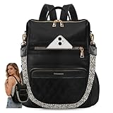 RAINSMORE Backpack Purse for Women, Small Leather Back Pack Purse, Quilted Ladies Backpack with Convertible Strap for Travel, Work Black