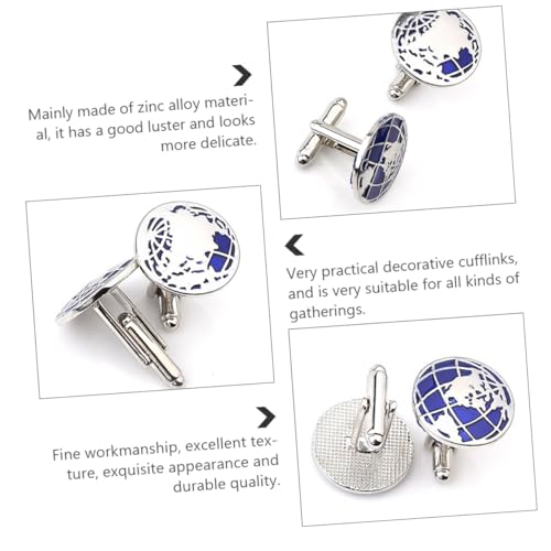 Par de Mancuernillas con diseño globo azul metálico miniatura 5