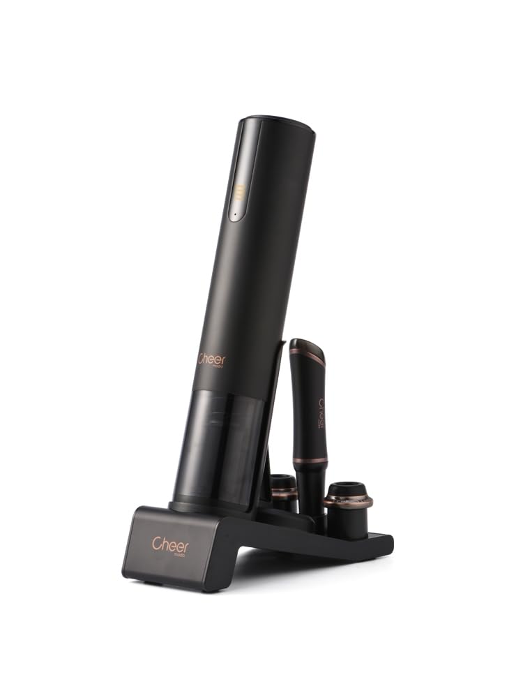 Cheer Moda Sommelier - Juego de regalo de abridor de vino eléctrico recargable automático completo, negro y bronce, accesorios de cocina