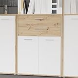 Forte KEFLAVIK Schrank 80 90, moderner Büroschrank mit 2 Türen und Schublade, Holzwerkstoff, Artisan Eiche Holzdekor | Weiß, 84,5 cm breit x 115,1 cm hoch x 41,5 cm tief