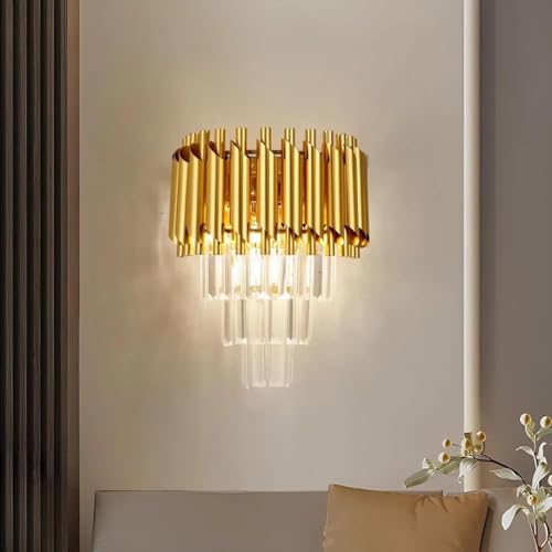 Image of Golden Modern, Fancy Crystal 3 Layer Three Color Led Wall Lamp, Wall Lights for Living Room Bedroom Etc Home Decoration. (Pack of 1)
