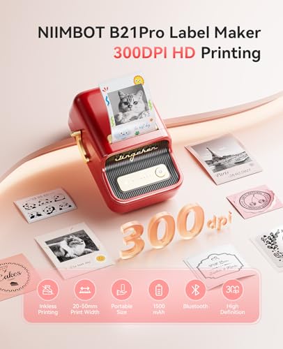 Image of NIIMBOT B21 Pro Label Maker, 300DPI HD Label Printer, Ideal for Notes,Photos, Study Graphics, Memo Maker,50x30mm Label(Red)