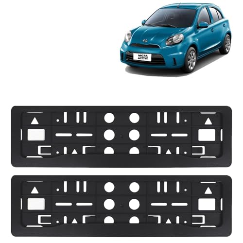 Image of KINGSWAY Micra Active Car Number Plate Frames for All 2010 to 2020 Models of Nissan Car Registration Plate Holders, Black Licence Plate Covers (Front and Rear), Universal Size 51.5 x 14.5 cm