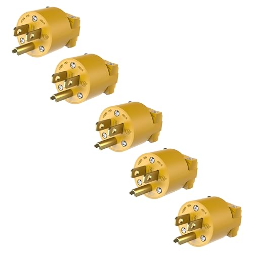 ENERLITES NEMA 5-15P Plug, Male Extension Cord Ends, 15A 125V, Yellow,5Pack