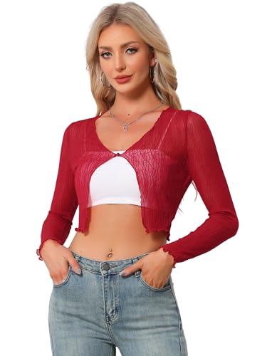Image of Allegra K Bolero Shrug for Women's Sheer Mesh Tie Front Textured Crop Shrug for Evening Dresses