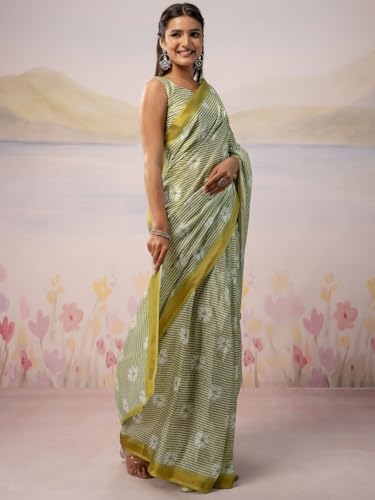 Image of Satrani Women's Silk Printed Ready To Wear Saree with Unstitched Blouse Piece