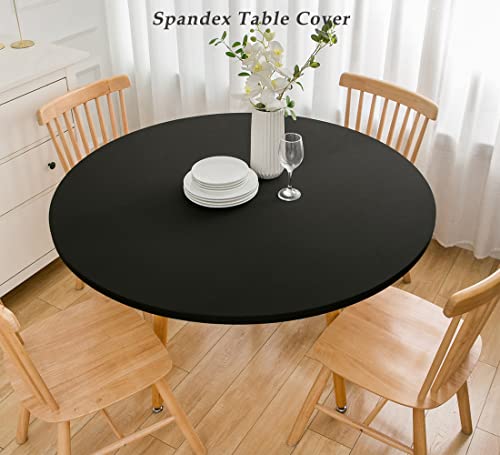 Wolkemer WKM_ZG_ROUND 5Ft Fitted Round Tablecloth Spandex Stretch Cocktail Table Cover Elastic Edge Black Table Topper Cap thumb #1