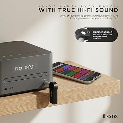 iHome 3.5mm Audio Receiver with Built-in Mic, Wireless Music Streaming, Compact Design