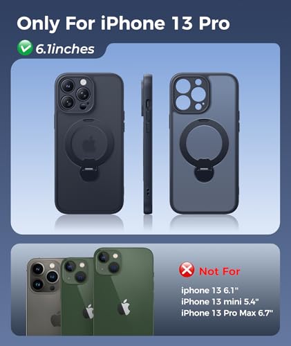 Image of FNTCASE for iPhone 13 Pro Case: [360 Spin Magnetic Stand] [Compatible with Magsafe] [Screen Protector] Translucent Matte Military Grade Shockproof Full Camera Protective Phone Cover - Black