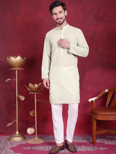 Image of Jompers Men's Regular Fit Georgette Chikankari Embroider Kurtas