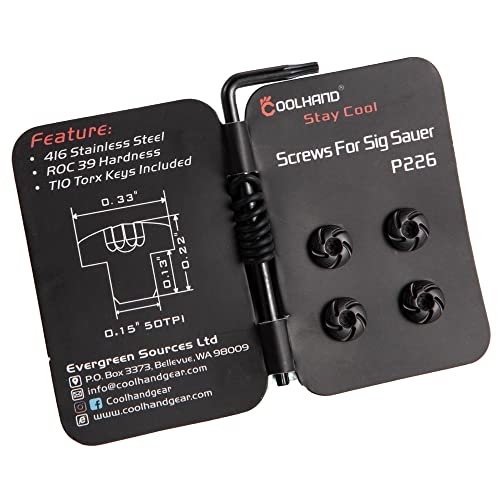 Cool Hand Gun Grips Screws For Sig Sauer P226, P228, P229 Grips, 4 Stainless Steel Screws, 4 O Rings, Torx Key Included, Black, Sp226-3-B #TOP5