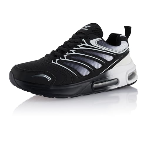 Fusskleidung® Damen Herren Sportschuhe Dämpfung Sneaker leichte Laufschuhe Weiss Schwarz EU 44