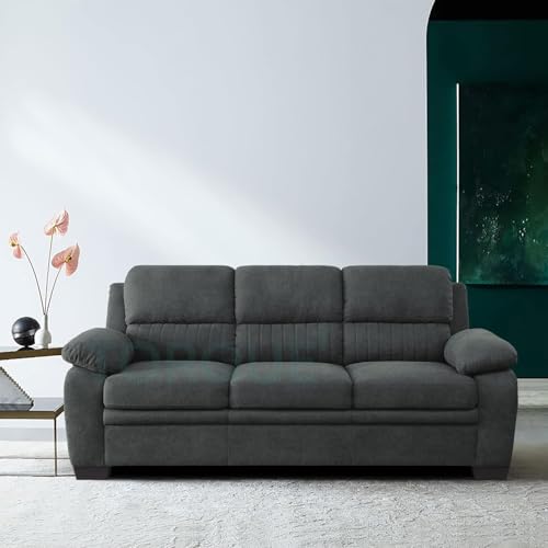 Image of Torque - Jett Luxurious Fabric 3 Seater Sofa for Living Room (Dark Grey) | Wooden 3 Seater Sofa Set Couch for Bedroom Hall | 1 Year Warranty